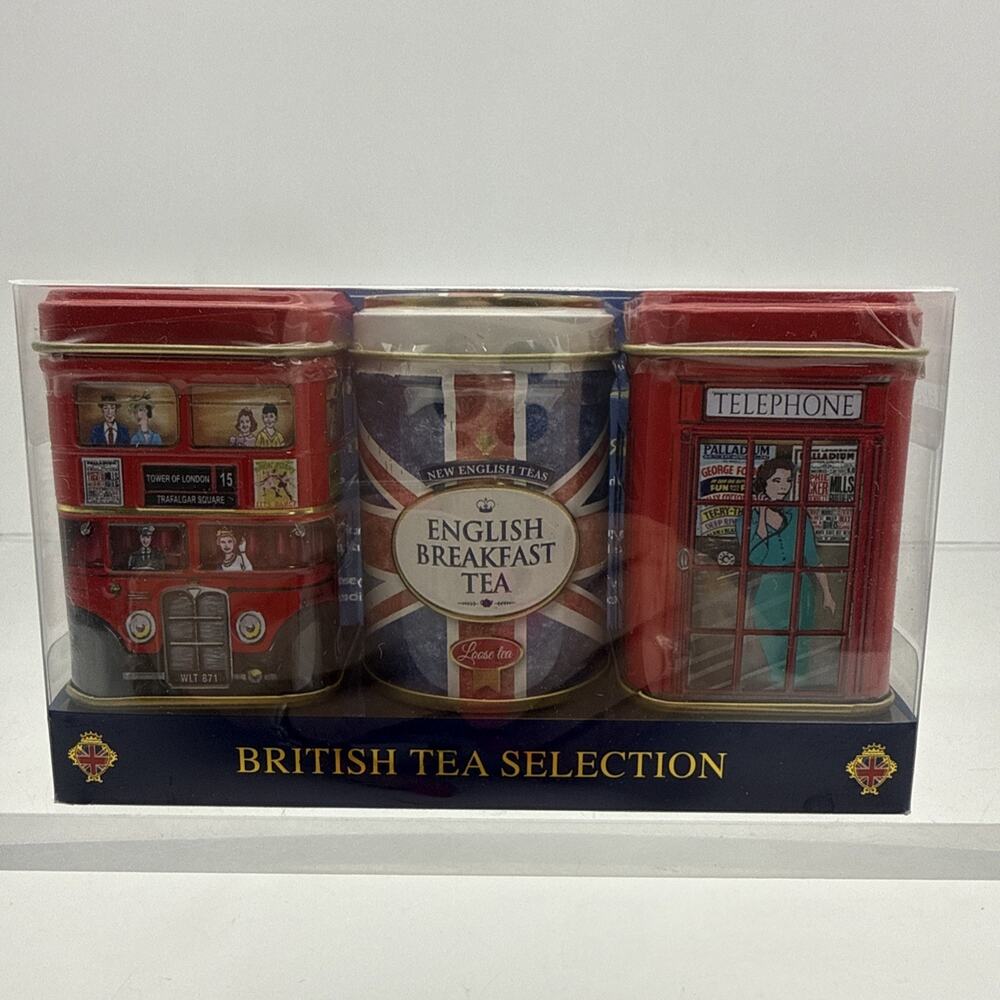 London Icons 3x Mini Tea Tins with Fine English Loose Tea Big Ben Red London ...